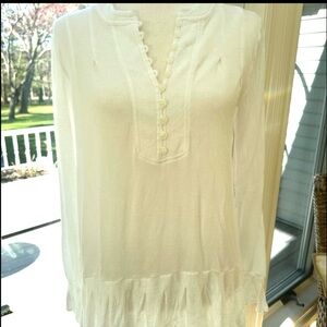 Free People S Henley Oversized Tiered Shirt Long Sleeve White LIKE NEW!!